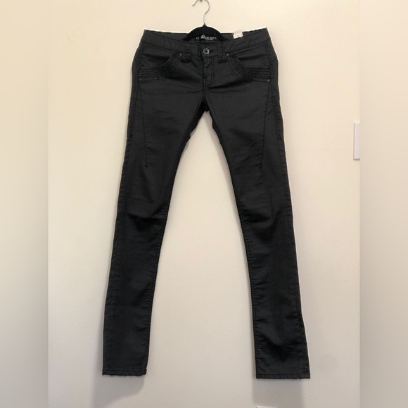 Zara Denim - Black metal matte 100% cotton jeans, 6, low rise, straight leg, stretch, vintage